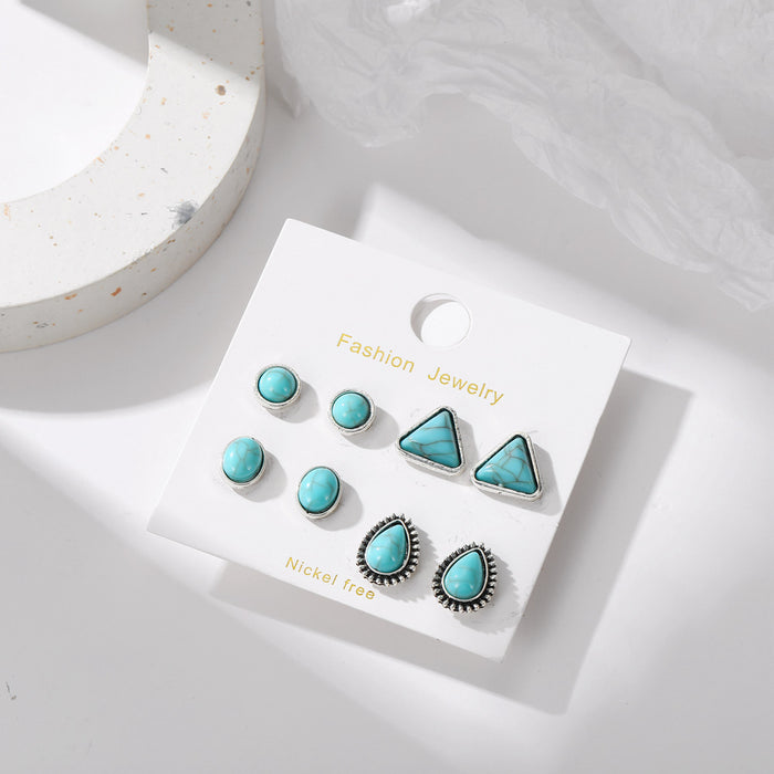 Wholesale Vintage boho geometric turquoise earrings set