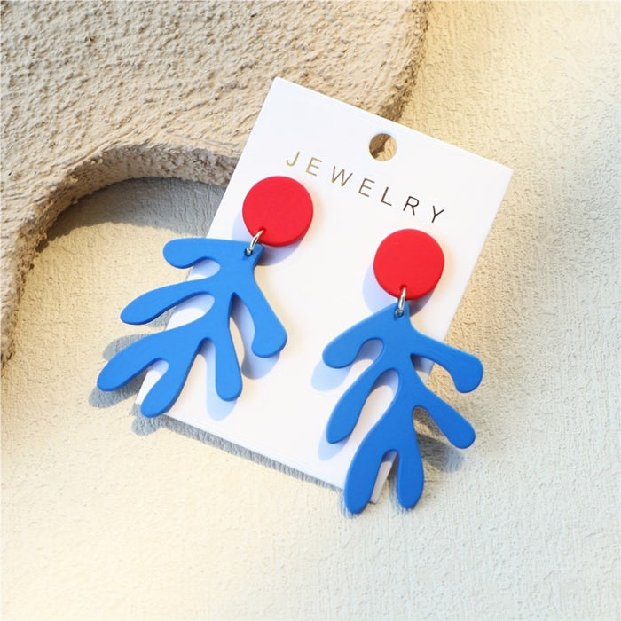 Wholesale Blue Coral Seaweed Acrylic Earrings for Women Tassel Earrings Accessories