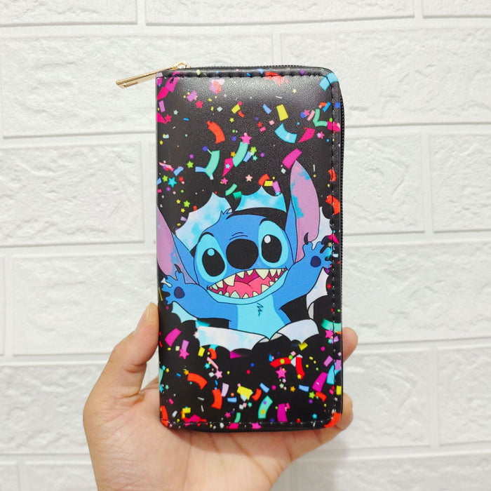 Wholesale Anime Cartoon Stitch PU Long Zipper Wallet 1928 Stitch Wallet Printed Clutch JDC-WT-DengX004