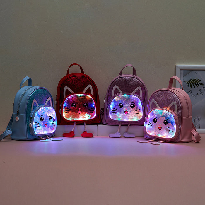Wholesale Children' s backpack little girl leisure travel backpack sequin LED light cartoon bag