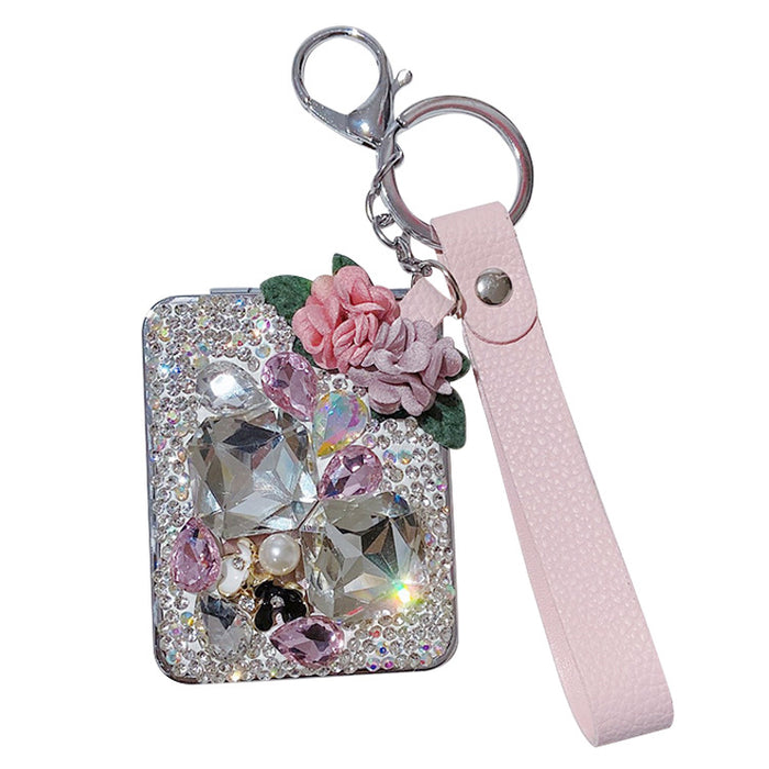 Wholesale Crystal Diamond Portable Makeup Mirror Keychain JDC-KC-LX058