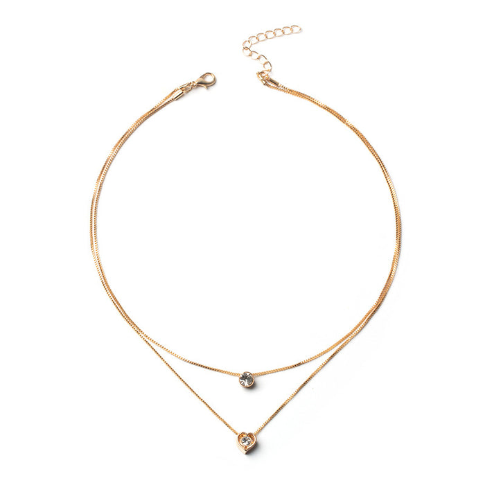 Wholesale Jewelry Fashion Alloy Multi layer Love Droplet Pendant Retro Versatile Necklace Clavicle Chain