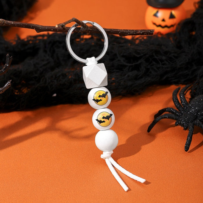 Wholesale Halloween Pumpkin Car Bat Wooden Beaded Keychain JDC-KC-RongRui027