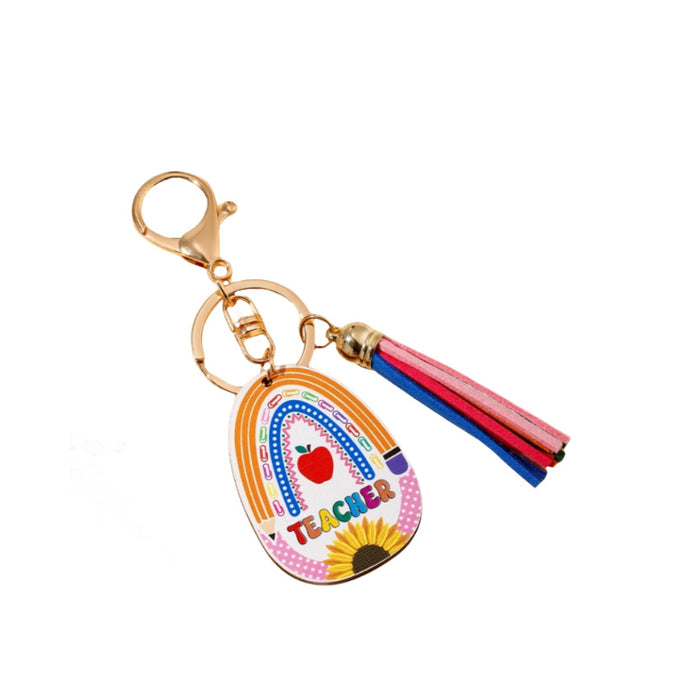 Wholesale Graduation Season Teacher Rainbow Wooden Sign Tassel Keychain JDC-KC-WoD003