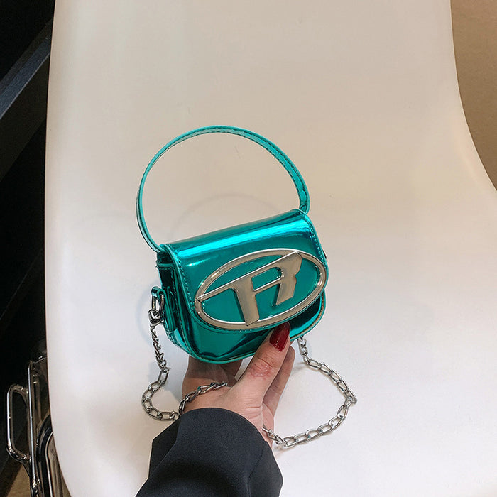 Wholesale New children's bag with glossy patent leather mini saddle bag, stylish women's chain crossbody bag, red envelope at the mouth