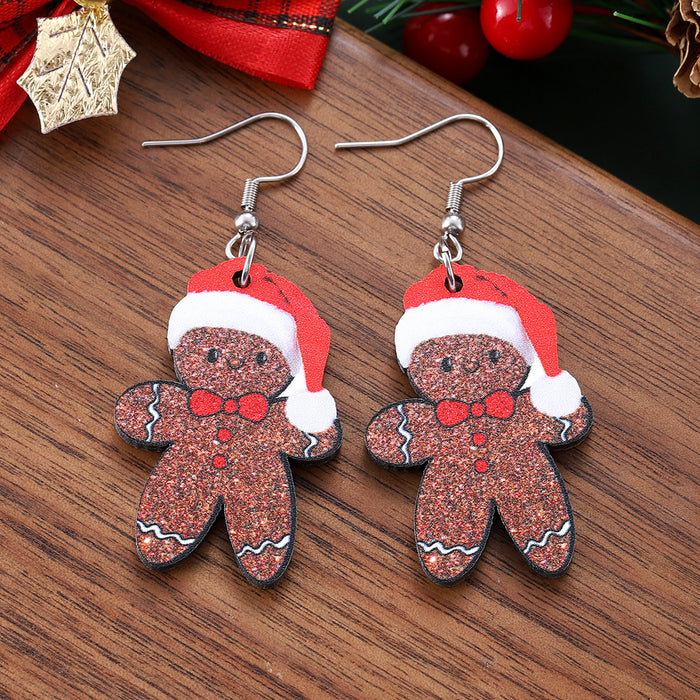 Wholesale Cute Christmas Hat and Gingerbread Man Pendant Earrings