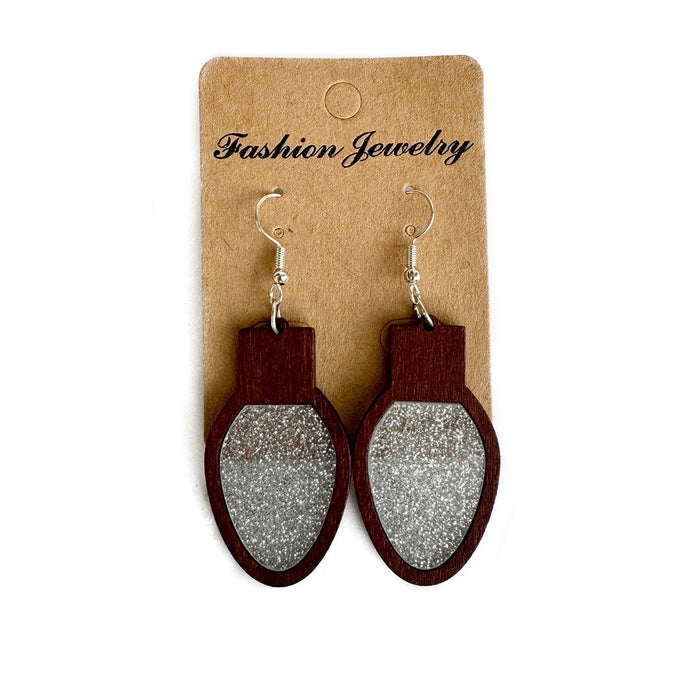Wholesale Christmas lights acrylic earrings wood inlay flash multi-color earrings