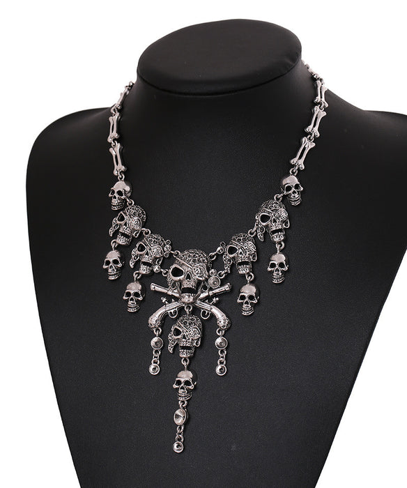 Wholesale Zinc Alloy Halloween Exaggerated Skull Necklace JDC-NE-JiCai001