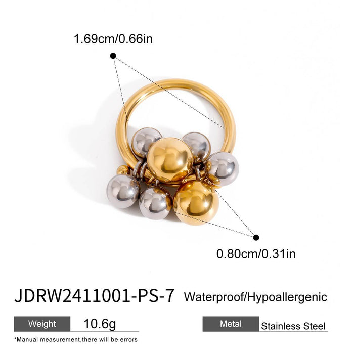 Wholesale Stainless steel gold and silver color matching metal ball movable grape bunch ring titanium steel ring