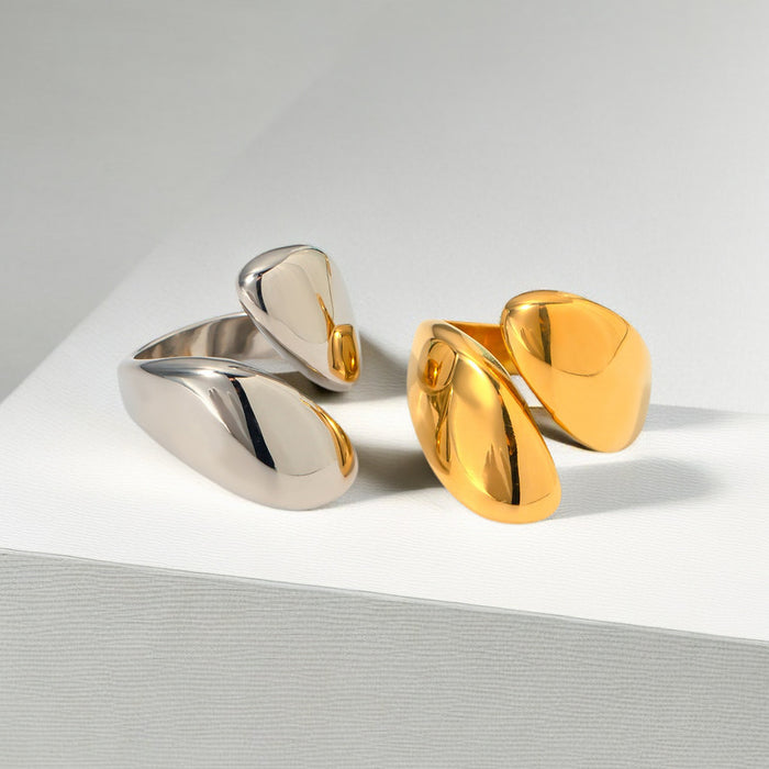 Wholesale Water droplet smooth asymmetric opening ring, light luxury high-end layered metal ring