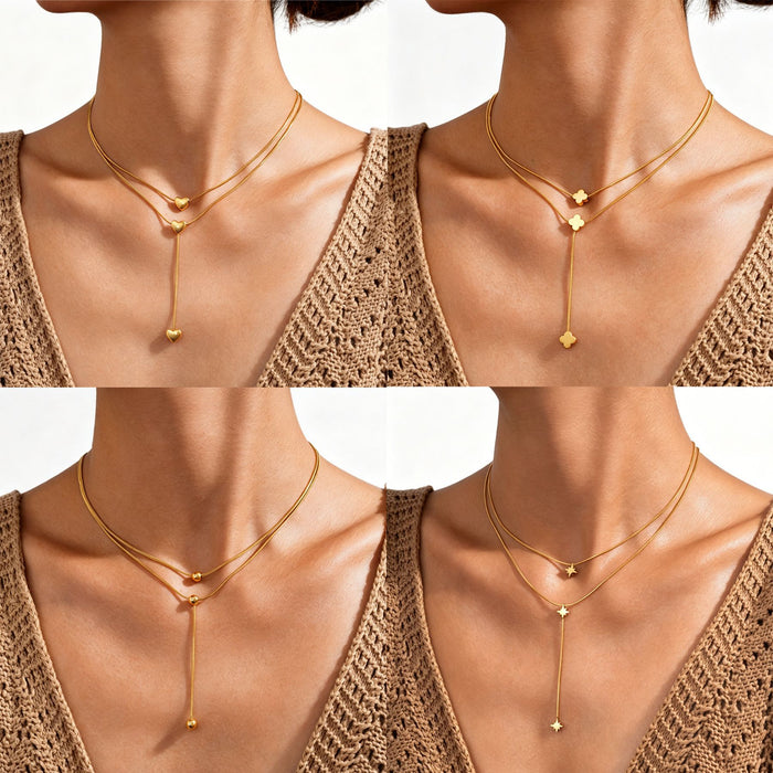 Wholesale 2pcs Luxury layered snake bone chain titanium steel necklace