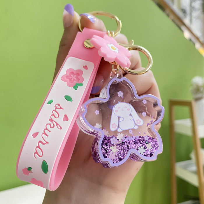 Wholesale sequins into oil snowflake keychain creative liquid chain girls exquisite pendant