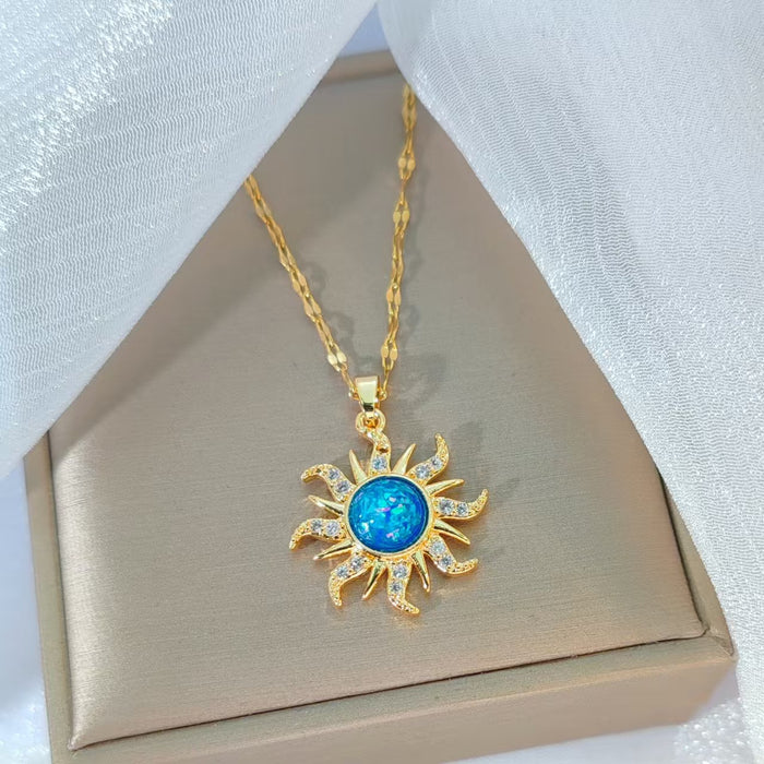 Wholesale New Sun Totem Necklace Vintage Style Micro Inlaid Pendant Clavicle Chain