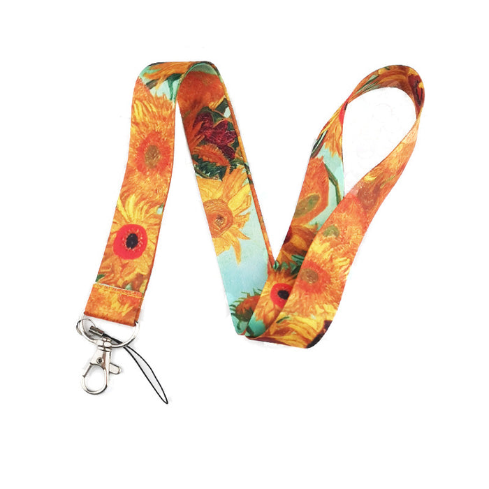 Wholesale Painting series double-sided printed polyester anti-loss neck strap phone lanyard and keychain