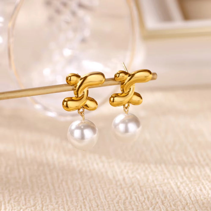 Wholesale Stainless Steel Earrings Double-Layer Glossy  Geometric Earrings