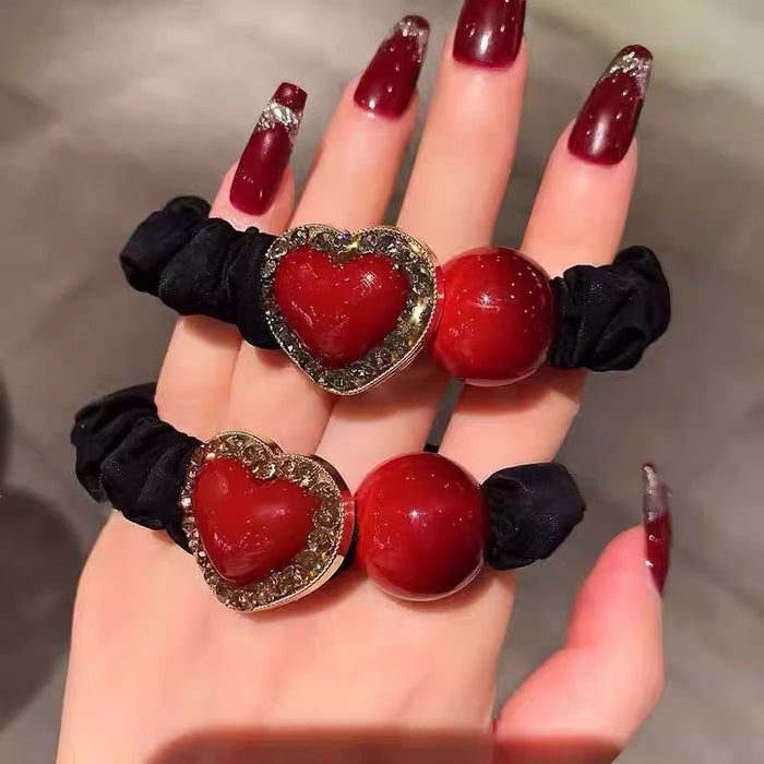 Wholesale All-match Red Love Small Intestinal Hair Loop Women' s Ball Head Peyponytail Hair Rope Headwear