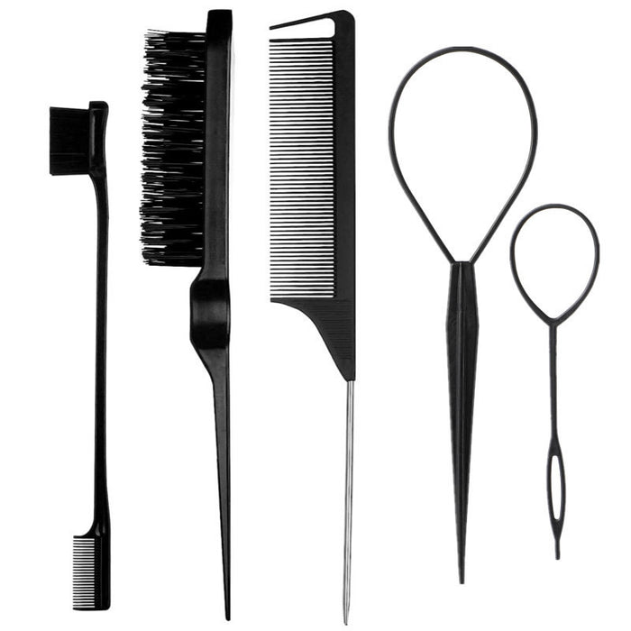 Wholesale 5 Piece Plastic Hair Styling Tool Set With Tail Comb And Brow Brush For Boutique Resale