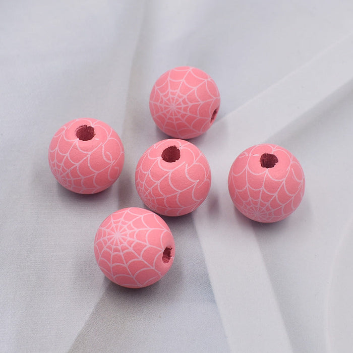 Wholesale of New Halloween Spider Web Colorful DIY Children's Wood Beads JDC-BDS-XingFeng003