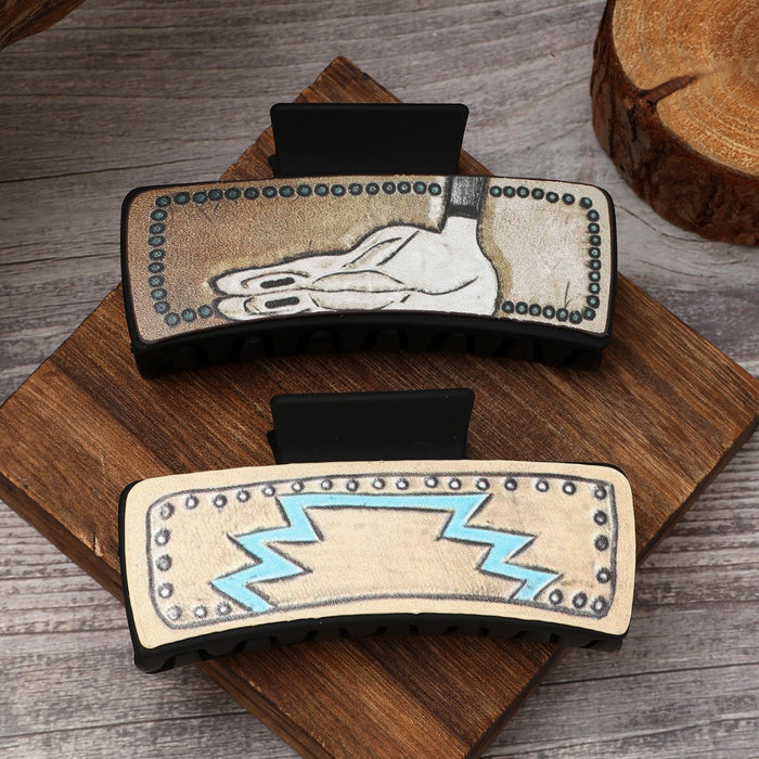 Wholesale Western Cowboy Style Leather Hair Clip Bull Shark Clip Women' s Clip