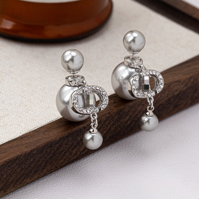 Wholesale Diamond-encrusted pearl earrings