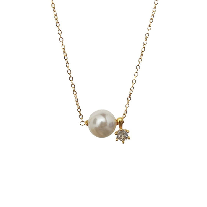 Wholesale Wholesale "Lost in Tokyo" French 12mm Passepartout Pearl Necklace Women's Gold-plated Zircon Pendant
