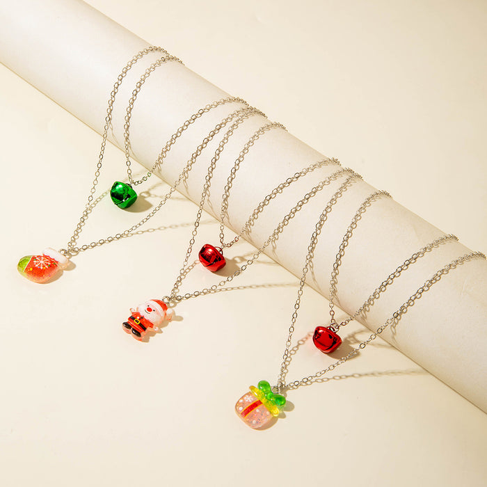 Wholesale Christmas Themed Double Layer Resin Pendant Necklace Santa Tree Reindeer Charms Boutique Resale Jewelry MOQ≥2