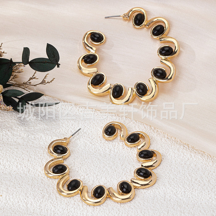 Wholesale Classic hip-hop spiral retro circular imitation pearl fashionable women's fashion earrings