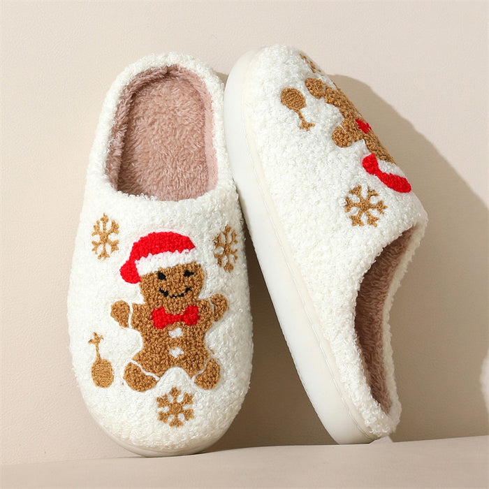 Wholesale Winter snowflake gingerbread cotton slippers for women home indoor non-slip home slippers