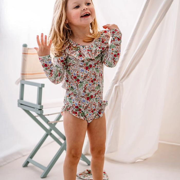 Wholesale Girls' swimsuit European style sun protection long sleeved quick drying printed children's swimsuit