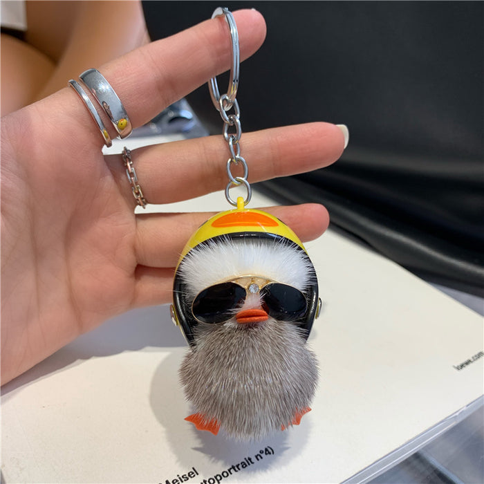 Wholesale Mini Mink Fur Yellow Duck Car Keychain JDC-KC-HaoQ002