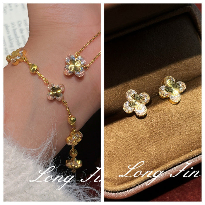 Wholesale Women's Four-Leaf Clover choker necklace Bracelet Earrings Set