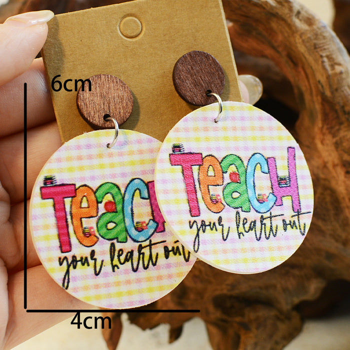 Wholesale Teachers Day Ruler Apple Teacher Leather Earrings JDC-ES-ChenC006