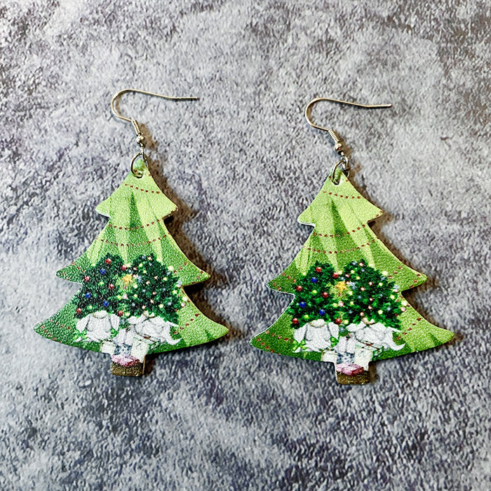 Wholesale Christmas earrings leather Christmas Tree Holiday earrings