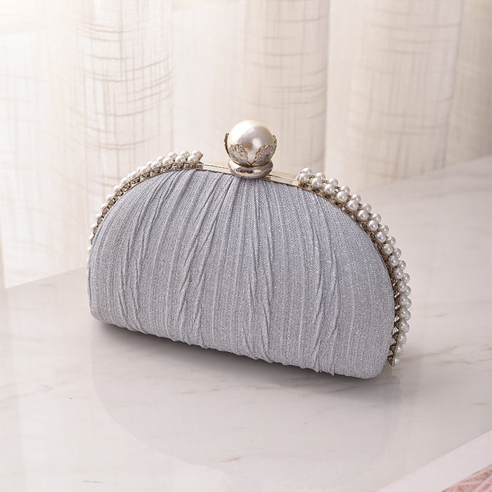 Wholesale New Pearl Dinner Bag Cross-border Black Pleated Evening Dress Bag High-end and Versatile Handbag JDC-HB-YX004