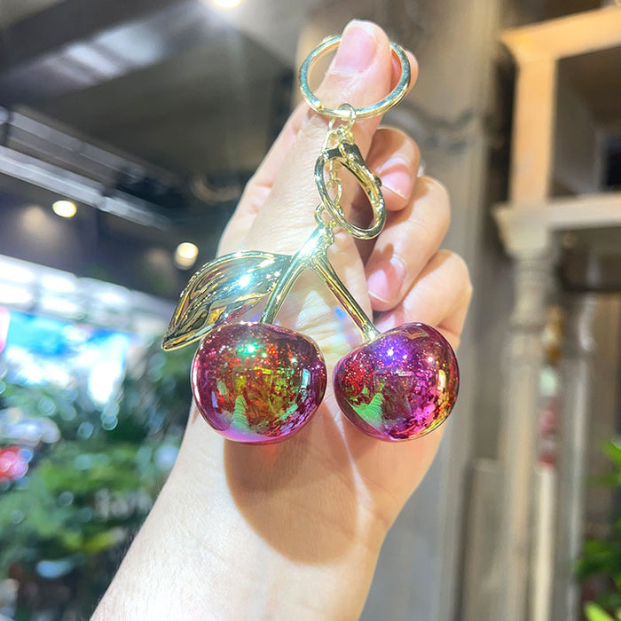 Wholesale Electroplated Cherry Keychain Acrylic Cartoon Pendant Fashion Bag Charm MOQ≥2