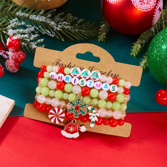 Wholesale Christmas Bracelet Rice Bead Polymer Clay Multi-layer Bracelet Cartoon  Bell Christmas Party