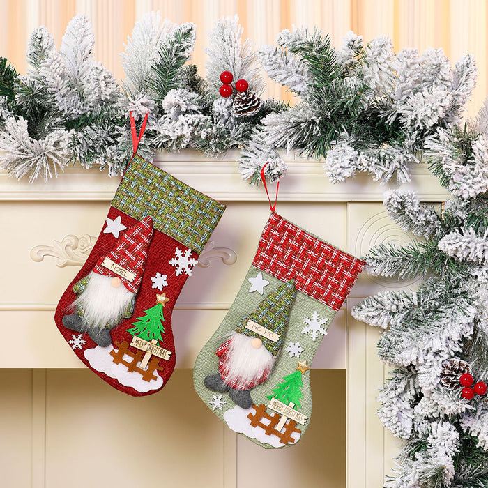 Wholesale Large Christmas Stocking Faceless Old Man Doll Christmas linen socks Candy Bag Gift Bag