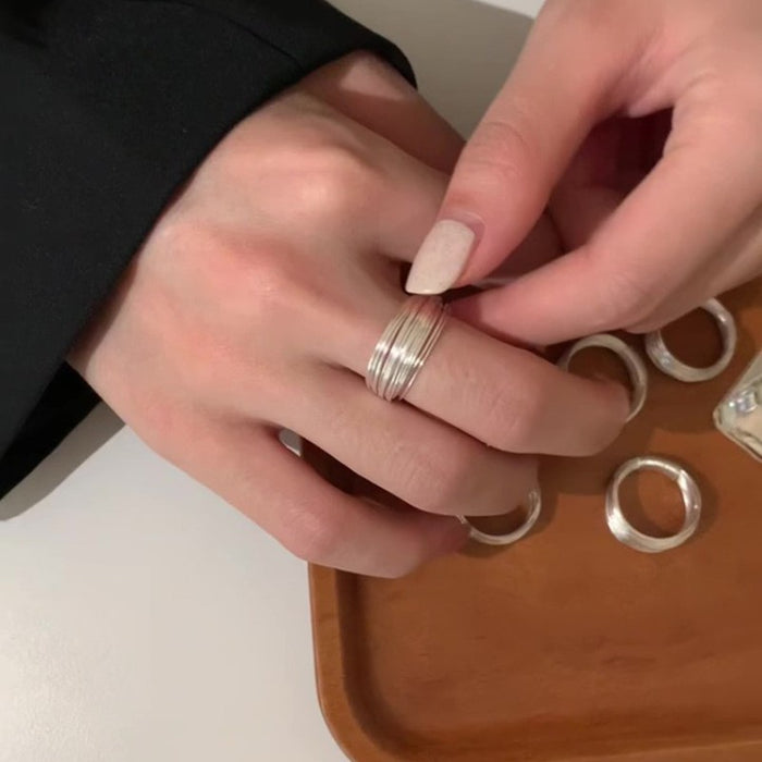 Wholesale Multi layer silver silk thread wrapped ring, simple and niche, stacked index finger ring, retro multi-layer bracelet