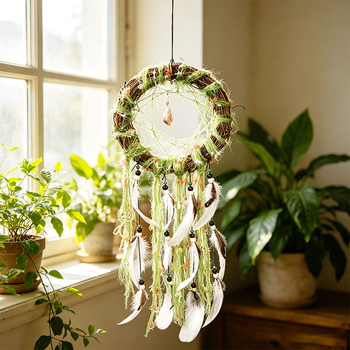 Wholesale Green Feather Dreamcatcher Woven Hanging Decoration MOQ≥2