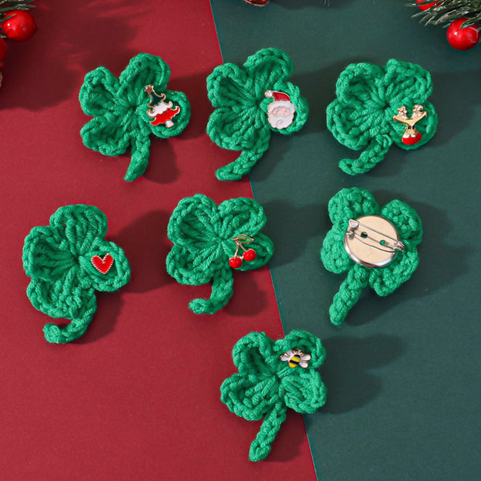 Wholesale Holiday  Sweater Brooch Crochet Heart-Shaped Four-Leaf Clover Pin Badge