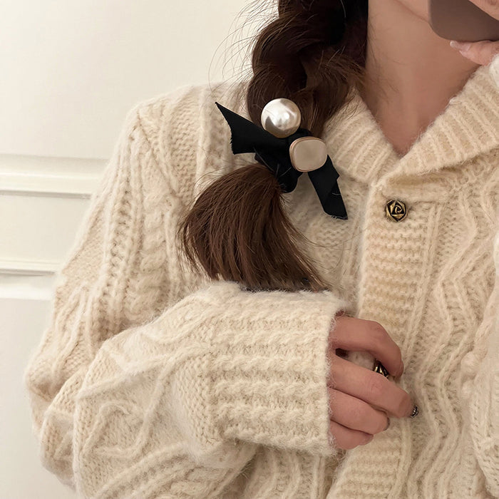 Wholesale Pearl bow headband, headband, rubber band for tying hair, high-end feel, rubber band headband, simple and elegant style