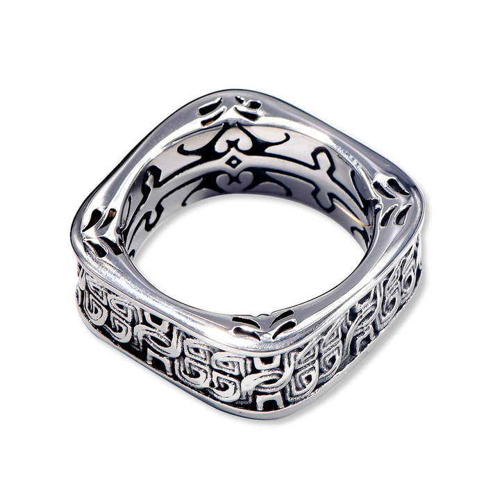 Wholesale Retro Handmade Square-Round Plate Men' s Ring