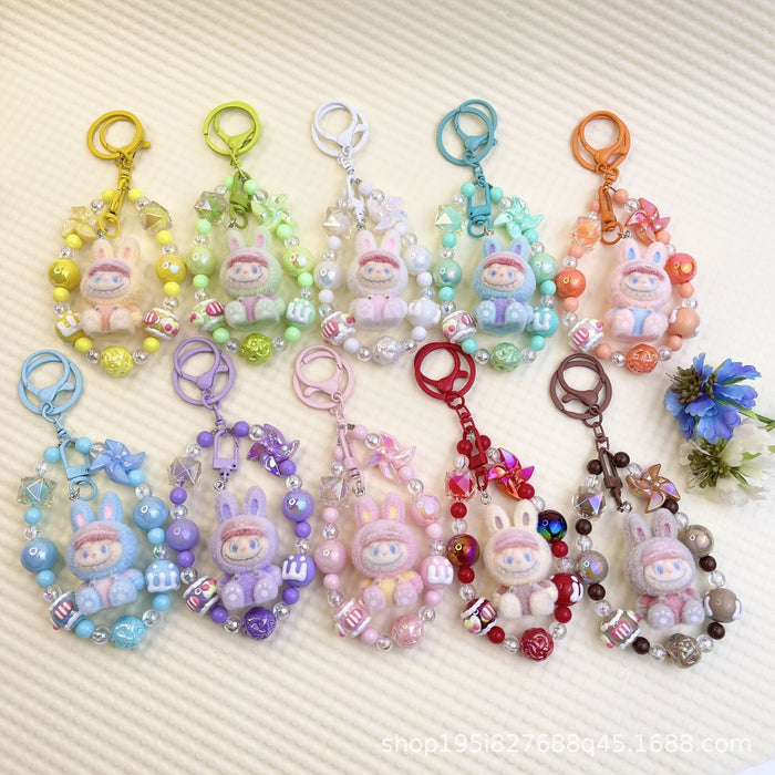 Wholesale Flocked Baseball Cap Colorful Beaded Mobile Phone Chain Keychain Bag Doll Pendant Accessories