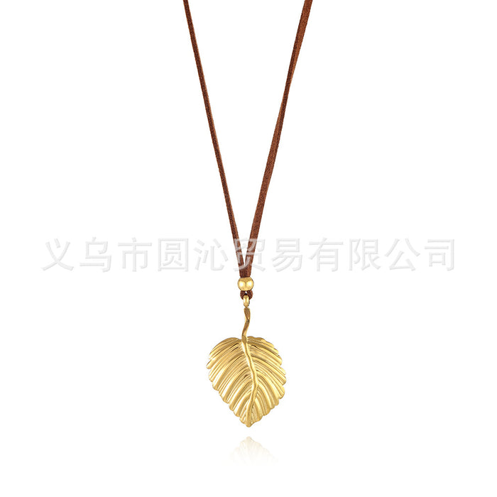 Wholesale Stainless steel retro long adjustable necklace, flower pendant, sweater chain accessory