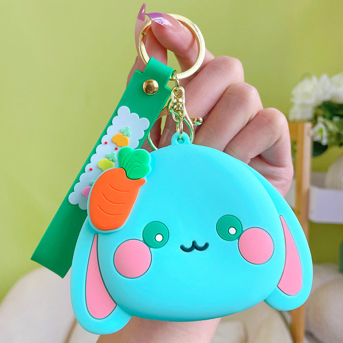 Wholesale Creative silicone carrot long-Ear Rabbit coin purse keychain cute schoolbag ornaments coin headset storage bag