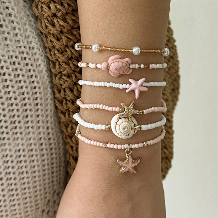 Wholesale Bohemian Glass Bead Bracelet Set For Women Starfish Shell Turtle Beach Vacation Jewelry Accessory Boutique Resale Gift