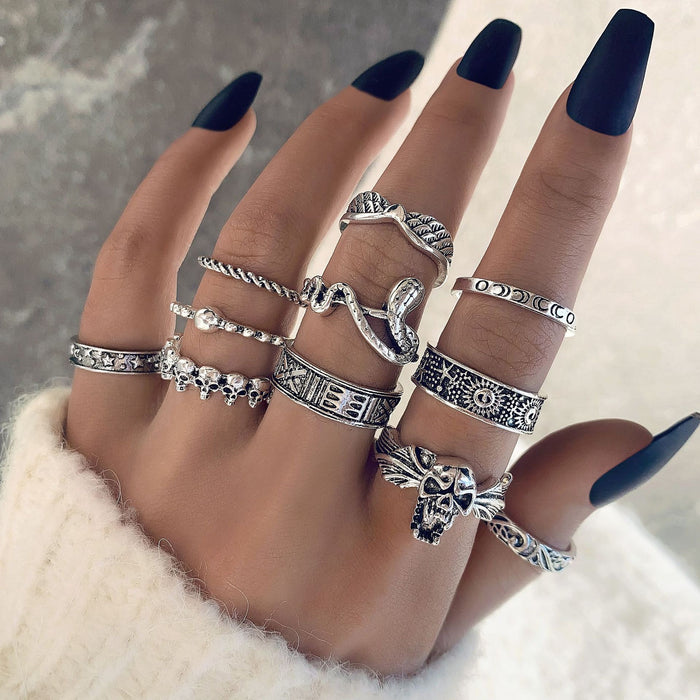 Wholesale Punk Style Skull Snake Ring Set Alloy Fashion Accessory MOQ≥2
