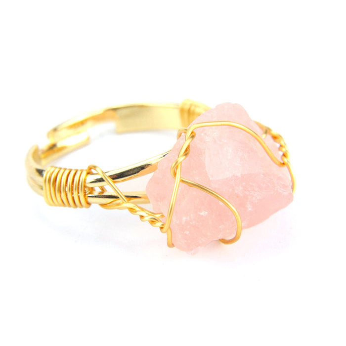 Wholesale New Personalized Handmade Wrapped Raw Stone Agate Ring Women's Adjustable Ring R02 JDC-RS-HXu003