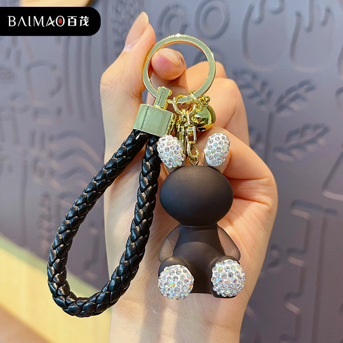 Wholesale Diamond inlaid cartoon resin keychain pendant, cute and creative car keychain bag accessories