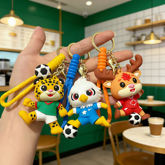 Wholesale 2026 Mascot Keychain Silicone PVC Soccer Charm Gift Bag Car Key Accessory MOQ≥2
